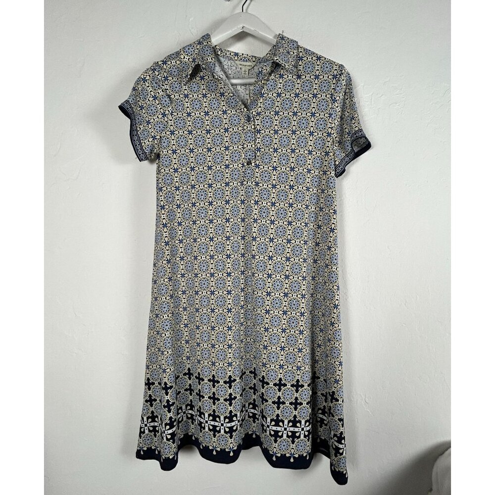 Max Studio Womens Short Sleeve Geometric Print Shift Dress Large Stretch New $98
